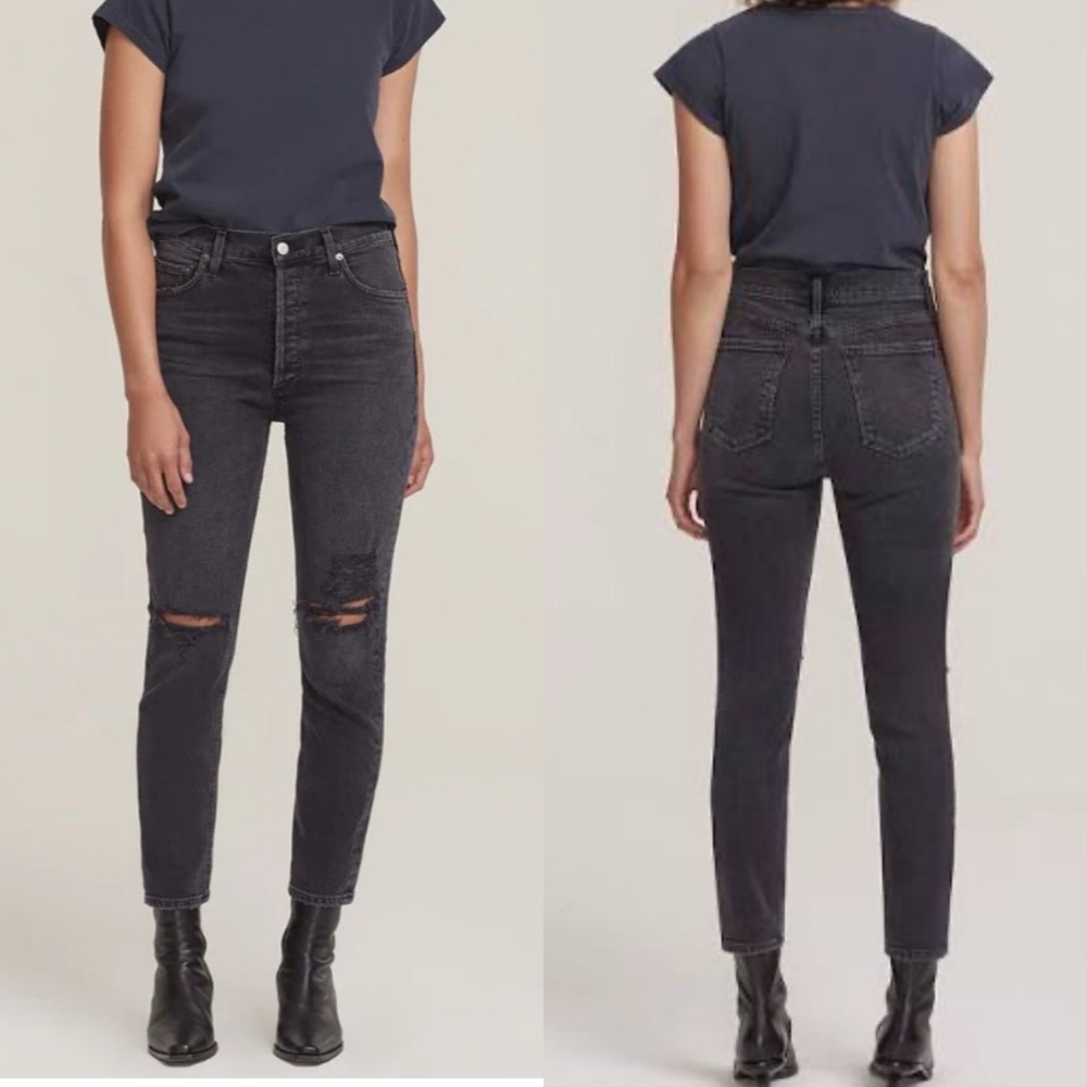 AGOLDE Black Denim Nico slim fit jeans ripped knees size 27